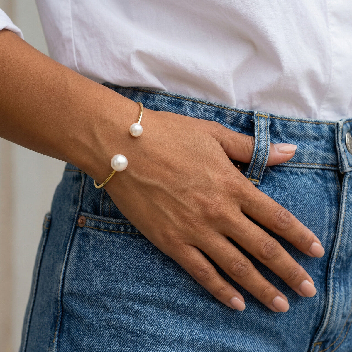Pearl cuff bangle bracelet