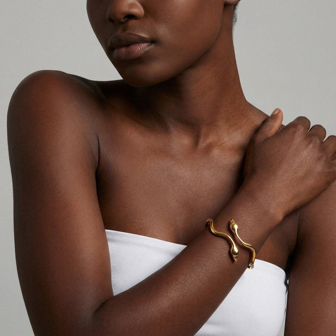 Minimalist Golden Ripple Snake Bracelet