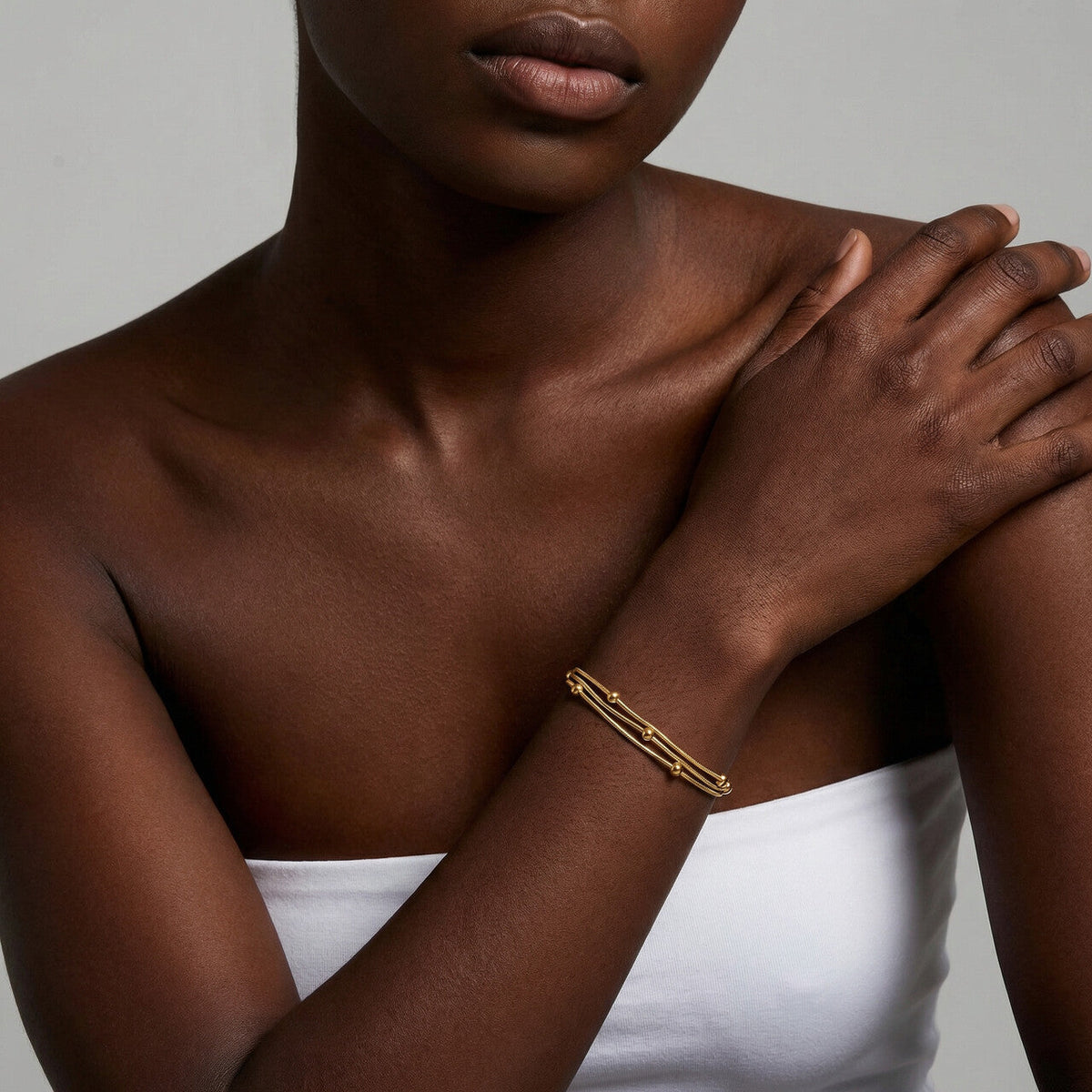 Gold chain bracelet with beads