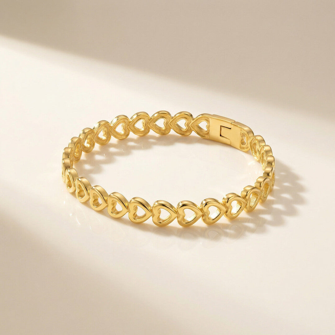 Gold Heart Bangle Bracelet