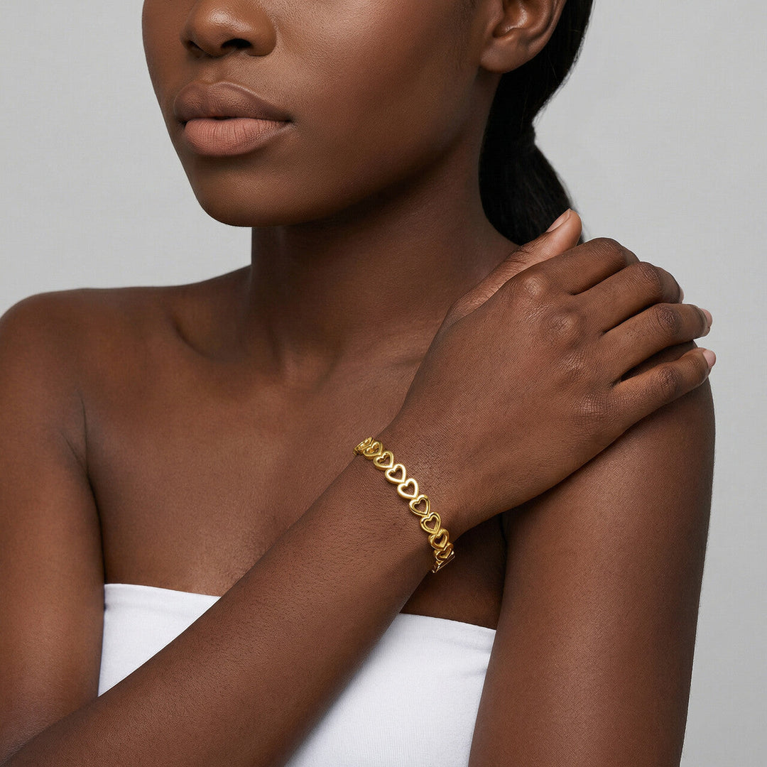 Gold Heart Bangle Bracelet