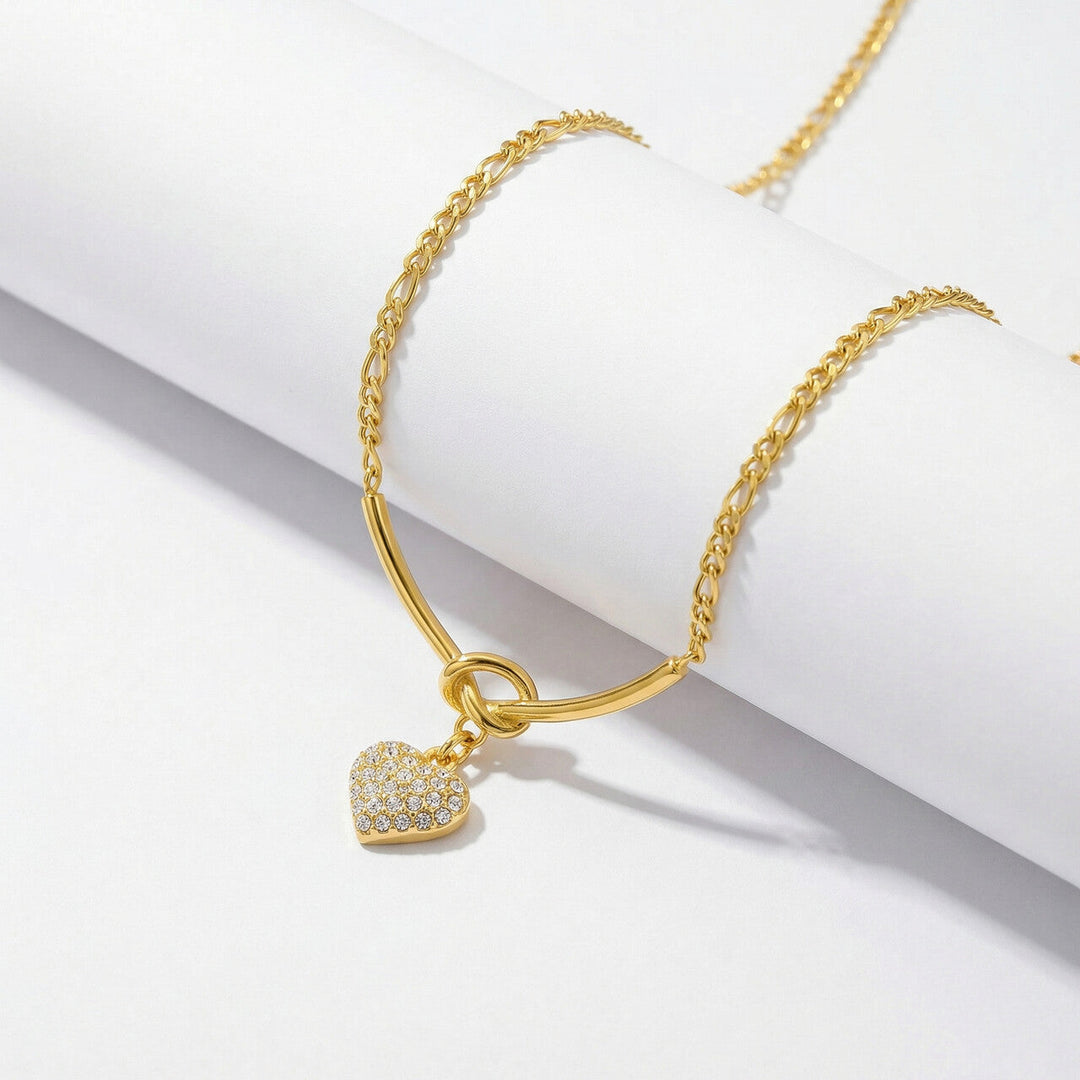 Crystal Heart Charm Gold Necklace