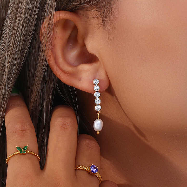 Pearl drop diamond earrings
