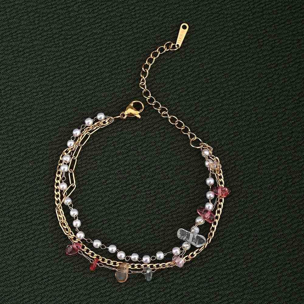 Minimalist pearl three layered bracelet